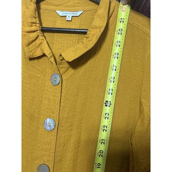 John Mark Yellow Tunic Top Blouse M 3/4 Sleeve Lagenlook Buttons - Picture 7 of 10